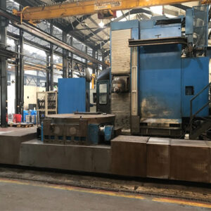 Asquith Butler LE5000 Horizontal CNC Boring & Milling Machine in a large industrial workshop, featuring a robust blue and gray structure with surrounding work platforms and components.